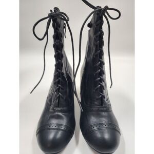 Ellie Shoes Black Victorian Lace Up Ankle Boots Spool Heel Steampunk Womens 6